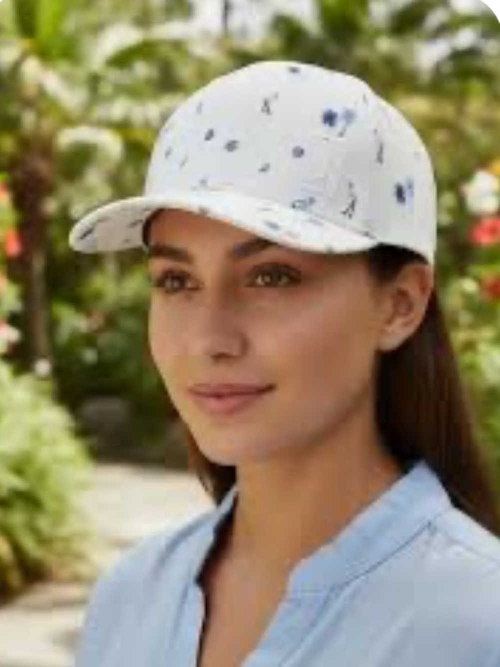 PGA Tour White Blue Flamingo Palm Tree Flex Cap